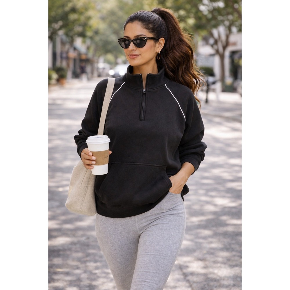 Love Tree Black "Buttery Soft" Loungewear Quarter Zip Pullover Sweatshirt Size L